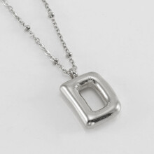 (Steel color D (including chain)) HKEDES New Chubby Bubble Letter Pendant, Stainless Steel 18K Gold Plated Alphabet Necklace for Women