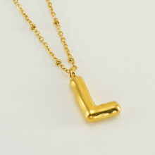 (Gold L (with chain)) HKEDES New Chubby Bubble Letter Pendant, Stainless Steel 18K Gold Plated Alphabet Necklace for Women