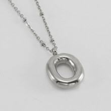 (Steel color O (including chain)) HKEDES New Chubby Bubble Letter Pendant, Stainless Steel 18K Gold Plated Alphabet Necklace for Women