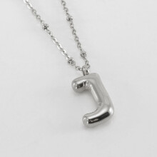 (Steel color J (including chain)) HKEDES New Chubby Bubble Letter Pendant, Stainless Steel 18K Gold Plated Alphabet Necklace for Women