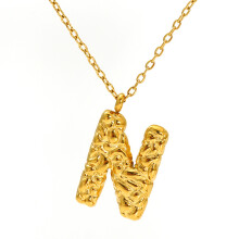 (Letter N) HKEDES Stainless Steel Unique Lava Letter Pendant, Versatile 18K Fade-Proof Necklace for Women