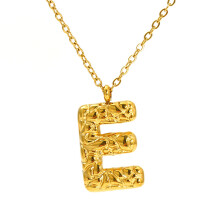 (Letter E) HKEDES Stainless Steel Unique Lava Letter Pendant, Versatile 18K Fade-Proof Necklace for Women