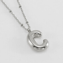 (Steel color C (including chain)) HKEDES New Chubby Bubble Letter Pendant, Stainless Steel 18K Gold Plated Alphabet Necklace for Women