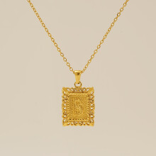 (B) HKEDES Fashion New Letter Necklace for Women, Creative Versatile 26 Alphabet Square Pattern Stainless Steel Gold Plated Pendant