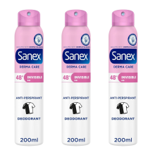 3 x 200ml Sanex Dermo Care Invisible Deodorant Spray 48h Anti-Perspirant