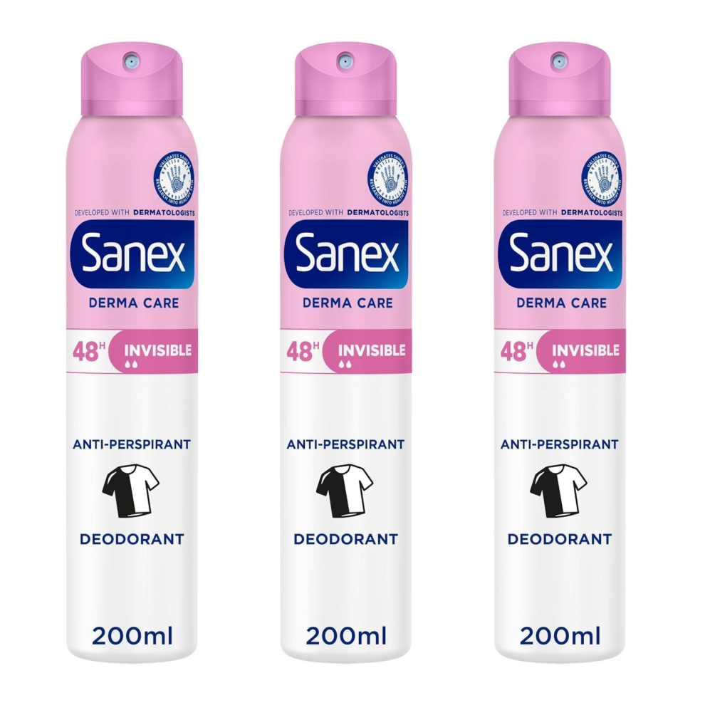Sanex 3 X 200Ml Dermo Care Invisible Deodorant Spray 48H Anti-Perspirant