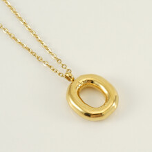 (Letter O (with chain)) HKEDES Chubby Gold Alphabet Necklace for Women, Stainless Steel Bubble Letter Hip-Hop Clavicle Chain