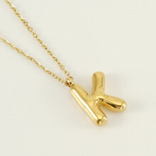 (Letter K (with chain)) HKEDES Chubby Gold Alphabet Necklace for Women, Stainless Steel Bubble Letter Hip-Hop Clavicle Chain
