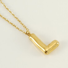 (Letter L (with chain)) HKEDES Chubby Gold Alphabet Necklace for Women, Stainless Steel Bubble Letter Hip-Hop Clavicle Chain