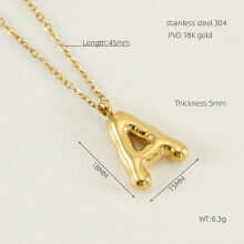 (Letter A (with chain)) HKEDES Chubby Gold Alphabet Necklace for Women, Stainless Steel Bubble Letter Hip-Hop Clavicle Chain