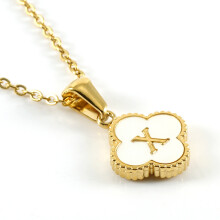 (Xgold (including chain)) HKEDES New Clover Pendant Stainless Steel 18K Gold Necklace, Minimalist Shell Letter Clavicle Chain