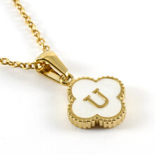 (U gold (including chain)) HKEDES New Clover Pendant Stainless Steel 18K Gold Necklace, Minimalist Shell Letter Clavicle Chain