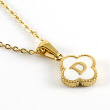 (D gold (including chain)) HKEDES New Clover Pendant Stainless Steel 18K Gold Necklace, Minimalist Shell Letter Clavicle Chain