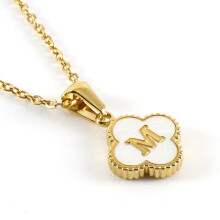 (M gold (including chain)) HKEDES New Clover Pendant Stainless Steel 18K Gold Necklace, Minimalist Shell Letter Clavicle Chain