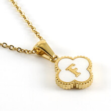 (F gold (including chain)) HKEDES New Clover Pendant Stainless Steel 18K Gold Necklace, Minimalist Shell Letter Clavicle Chain