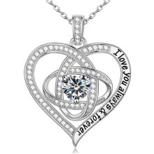 (April【White Diamond】) S925 Sterling Silver Clover Heart Necklace for Women, Fashion Light Luxury Full Diamond Pendant Necklace