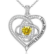 (November【Yellow Diamond】) S925 Sterling Silver Clover Heart Necklace for Women, Fashion Light Luxury Full Diamond Pendant Necklace