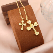 (Gothic pattern - gold) HKEDES Cross Double Pendant Choker Necklace, Couple Colored Diamond Charm, Retro Copper Jewelry Gift for Men & Women