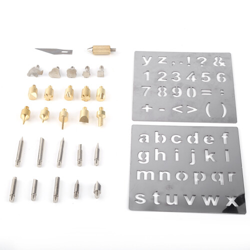 Pyrography Woodworking & Soldering Tips Set with Stencils, Brass & Iron Tips 1