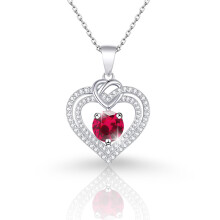 (【July】Rose Diamond, Rose gold) HKEDES S925 Sterling Silver 12 Birthstone Double Heart Necklace for Women, Light Luxury Zircon Pendant Jewelry