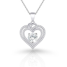 (【April】White Diamond, Gold color) HKEDES S925 Sterling Silver 12 Birthstone Double Heart Necklace for Women, Light Luxury Zircon Pendant Jewelry