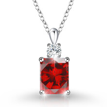 (【January】 Red Diamond, White gold) HKEDES Women's S925 Sterling Silver Square 12 Birthstone Pendant Necklace, Minimalist Fashion Clavicle Chain