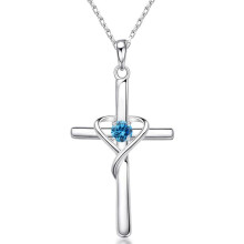 (【December】 Blue Diamond, Gold color) HKEDES Women's S925 Sterling Silver Cross Pendant Clavicle Chain, Retro Unique Jewelry Festival Gift