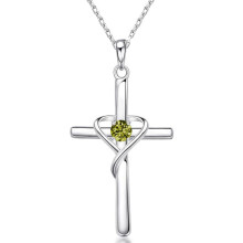 (【August】Light Green Diamond, Rose gold) HKEDES Women's S925 Sterling Silver Cross Pendant Clavicle Chain, Retro Unique Jewelry Festival Gift