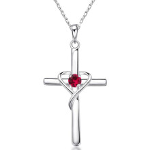 (【July】Rose Diamond, White gold) HKEDES Women's S925 Sterling Silver Cross Pendant Clavicle Chain, Retro Unique Jewelry Festival Gift