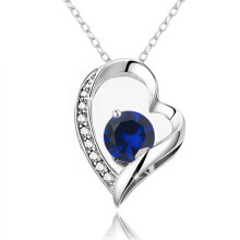 (【September】 Deep Blue Diamond, White gold) HKEDES Fashion Women's S925 Silver Heart Necklace, Minimalist Pendant Clavicle Chain, Festival Gift
