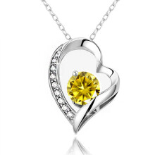 (【November】 Yellow Diamond, White gold) HKEDES Fashion Women's S925 Silver Heart Necklace, Minimalist Pendant Clavicle Chain, Festival Gift