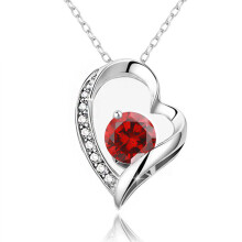 (【January】 Red Diamond, White gold) HKEDES Fashion Women's S925 Silver Heart Necklace, Minimalist Pendant Clavicle Chain, Festival Gift