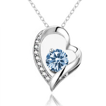 (【March】Light Blue Diamond, Gold color) HKEDES Fashion Women's S925 Silver Heart Necklace, Minimalist Pendant Clavicle Chain, Festival Gift