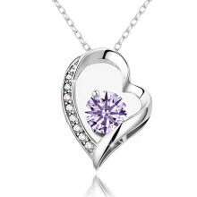 (【June】Light Purple Diamond, White gold) HKEDES Fashion Women's S925 Silver Heart Necklace, Minimalist Pendant Clavicle Chain, Festival Gift
