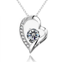 (【April】White Diamond, White gold) HKEDES Fashion Women's S925 Silver Heart Necklace, Minimalist Pendant Clavicle Chain, Festival Gift