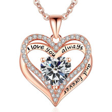 (April【White Diamond】, Rose gold) HKEDES New Arrival S925 Sterling Silver Double Layer Eternal Heart Necklace, Fashion Versatile Pendant for Women