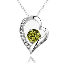 (【August】Light Green Diamond, Gold color) HKEDES Fashion Women's S925 Silver Heart Necklace, Minimalist Pendant Clavicle Chain, Festival Gift