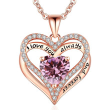 (October [Pink Diamond], White gold) HKEDES New Arrival S925 Sterling Silver Double Layer Eternal Heart Necklace, Fashion Versatile Pendant for Women