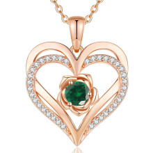 (May-Green Diamond, Rose gold) HKEDES New S925 Sterling Silver Eternal Heart Necklace, 12 Birthstone Pendant Jewelry, Festival Gifts for Women