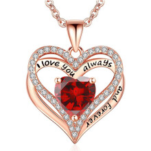 (January【Red Diamond】, Rose gold) HKEDES New Arrival S925 Sterling Silver Double Layer Eternal Heart Necklace, Fashion Versatile Pendant for Women