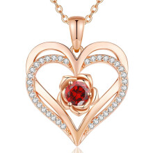 (January-Red Diamond, Gold color) HKEDES New S925 Sterling Silver Eternal Heart Necklace, 12 Birthstone Pendant Jewelry, Festival Gifts for Women
