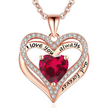 (July【Rose Diamond】, White gold) HKEDES New Arrival S925 Sterling Silver Double Layer Eternal Heart Necklace, Fashion Versatile Pendant for Women