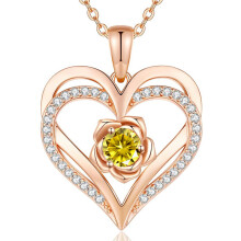 (November-yellow diamond, Rose gold) HKEDES New S925 Sterling Silver Eternal Heart Necklace, 12 Birthstone Pendant Jewelry, Festival Gifts for Women