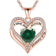 (May【Green Diamond】, Rose gold) HKEDES New Arrival S925 Sterling Silver Double Layer Eternal Heart Necklace, Fashion Versatile Pendant for Women
