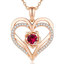 (July-Rose Diamond, Gold color) HKEDES New S925 Sterling Silver Eternal Heart Necklace, 12 Birthstone Pendant Jewelry, Festival Gifts for Women