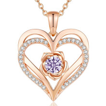 (June-light purple diamond, Rose gold) HKEDES New S925 Sterling Silver Eternal Heart Necklace, 12 Birthstone Pendant Jewelry, Festival Gifts for Women