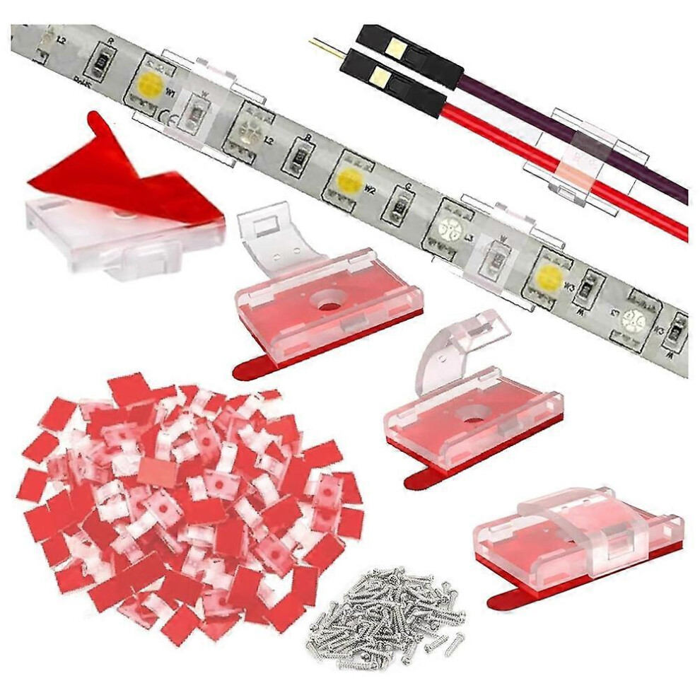 100Pcs Mounting Clips For Led Light Strips With Self-Adhesive Tape + Screw Light Clips For Indoor Light Strips 6935161793222