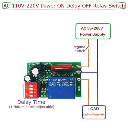 1-480Min Timer Adjustable Disconnect Delay Controller AC 110V 220V Power-on Delay OFF Relay Switch 7A Voltage Output A 2