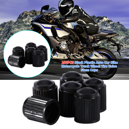 100 Black Plastic Tyre Valve Caps Pack 2
