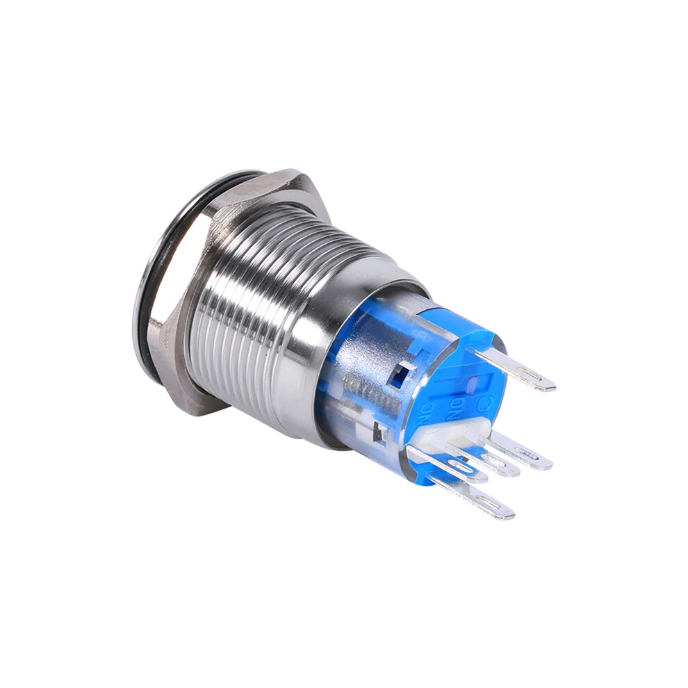 19Mm Waterproof Stainless Steel 12V-24V Blue Led Latching Push Button Switch 4681393071547